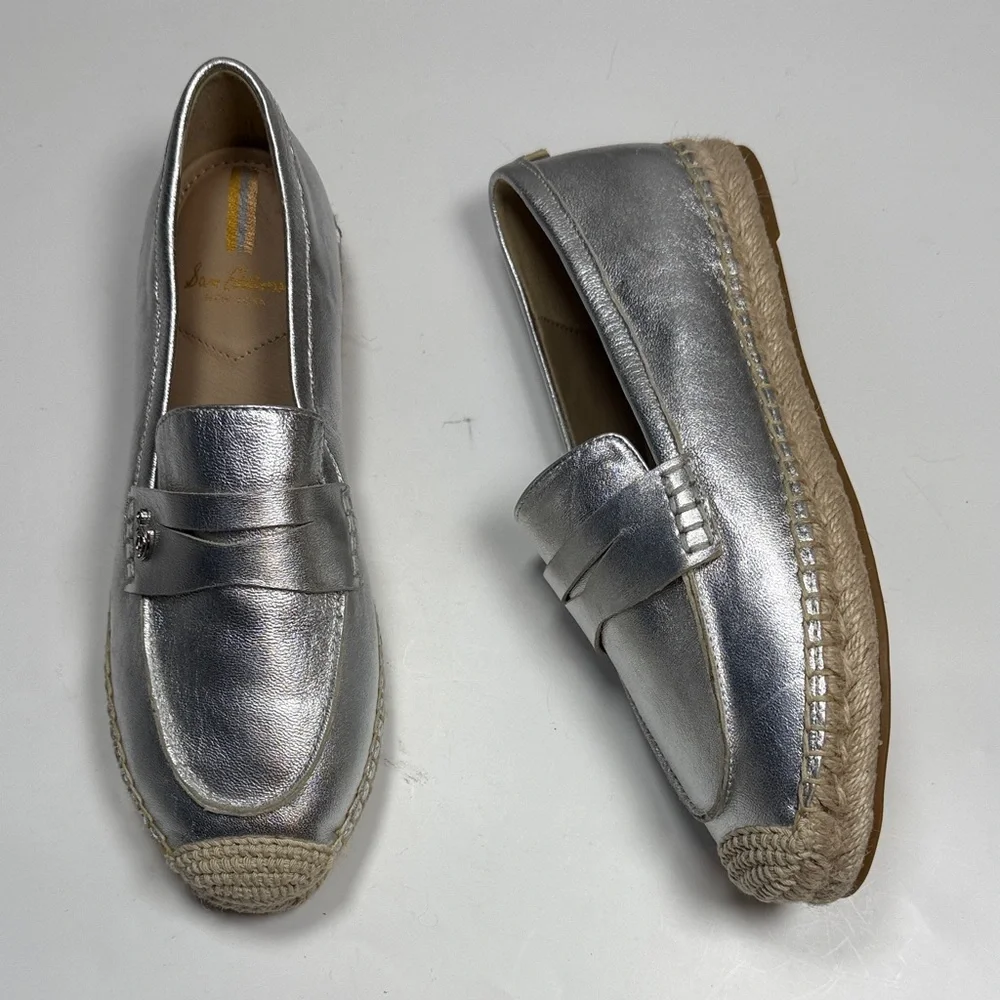 Sam Edelman Kai Espadrille Leather Slip-on Shoe in Silver NWOT S-523 Sz 6.5